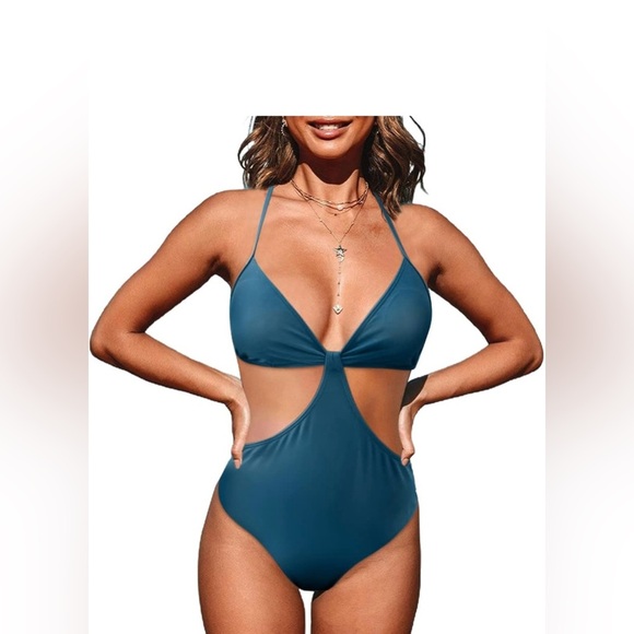 Welooc Deep Teal Cutout Swimsuit - Picture 1 of 5